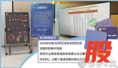 图①银行网点大堂摆放的保险产品宣传栏&nbsp;&nbsp;图②银行代销的分红型保险产品介绍画面&nbsp;杨洁/摄